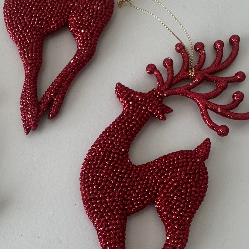 Elegant Red Beaded Reindeer Ornaments - Picture 2 of 4